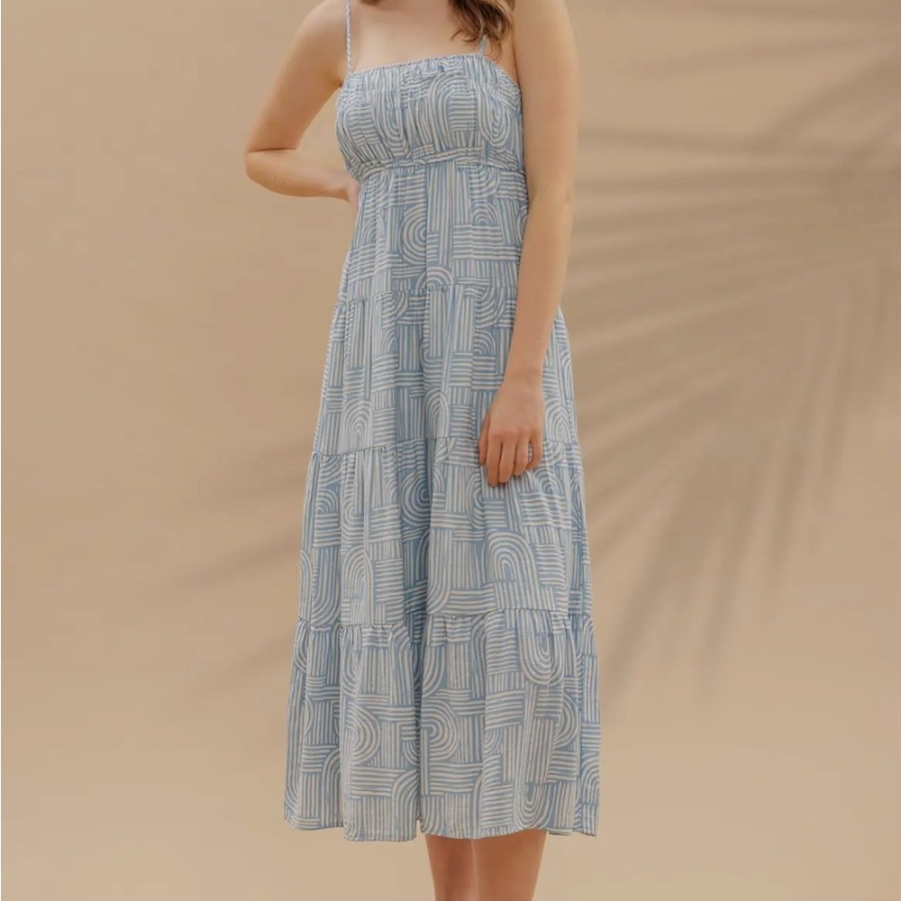 Abstract Print Empire Waist Tiered Midi Dress